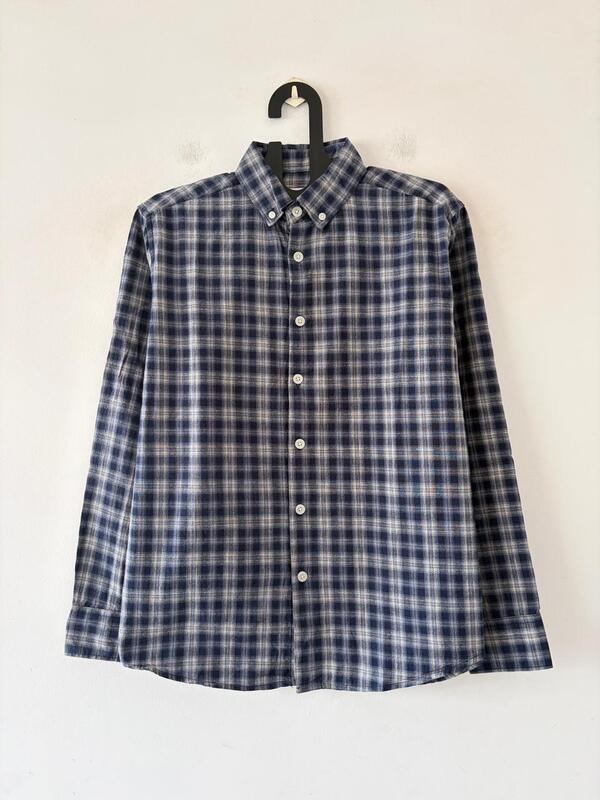 Ocean blue & stone grey check shirt