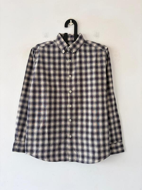 Indigo blue & frost grey check shirt