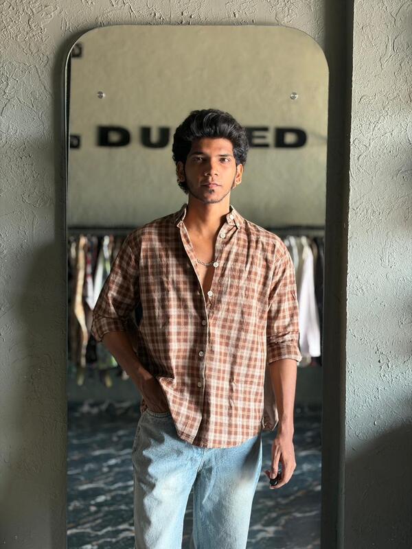 Walnut brown & cream check shirt