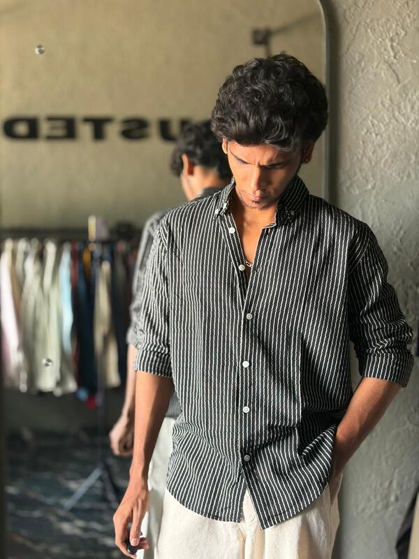 Raven black textured stripes shirt