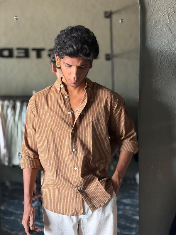 Caramel textured stripes shirt