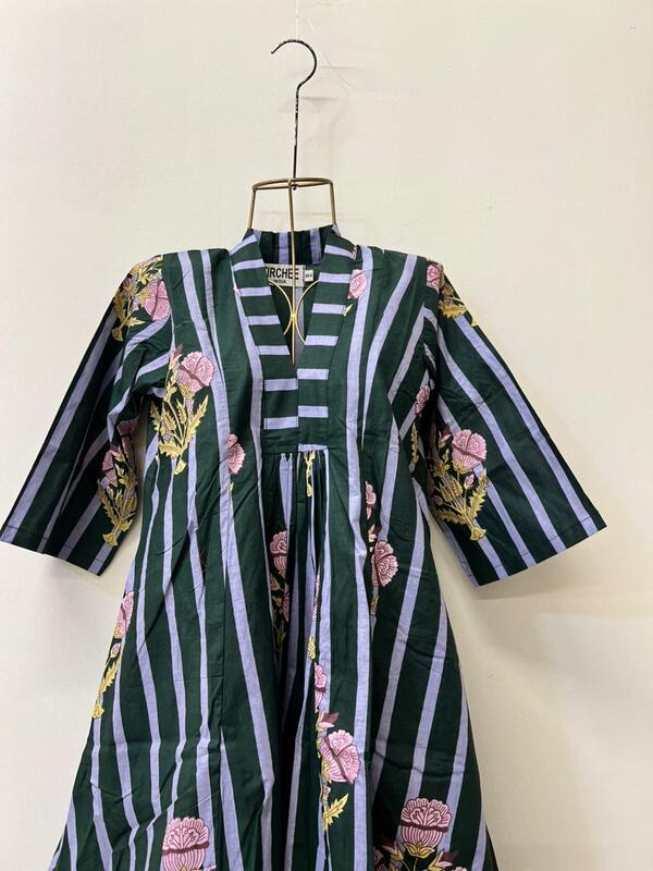 Amara's Everyday Flare Dress - Turquoise Stripes with Flowers