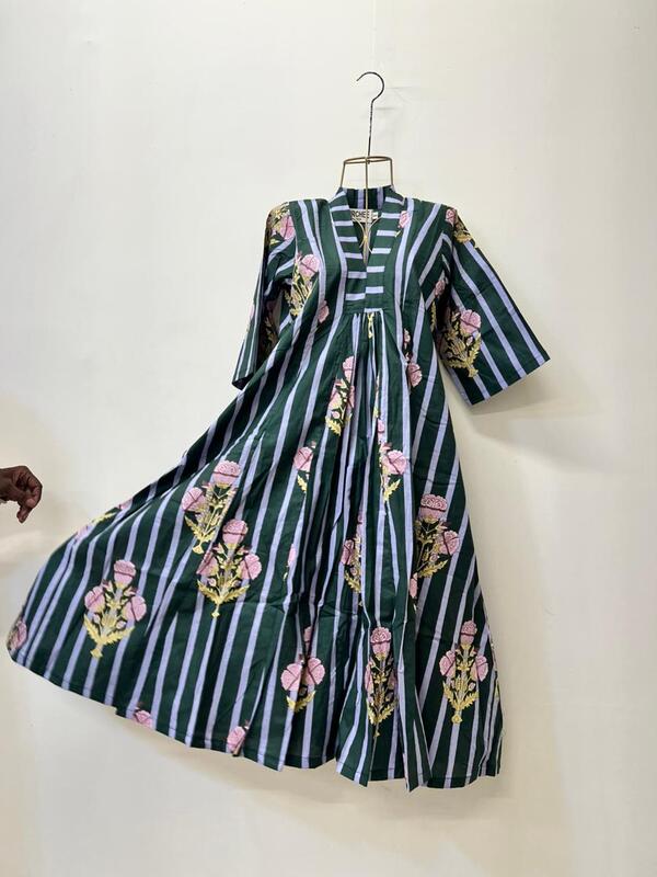 Amara's Everyday Flare Dress - Turquoise Stripes with Flowers