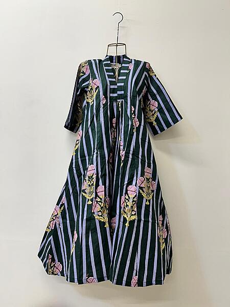 Amara's Everyday Flare Dress - Turquoise Stripes with Flowers