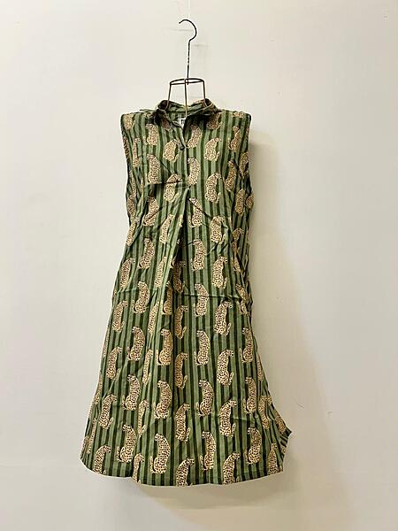 Kashish's Sleeve-less Collared Dress - Sap Green Stripes & Cheetahs