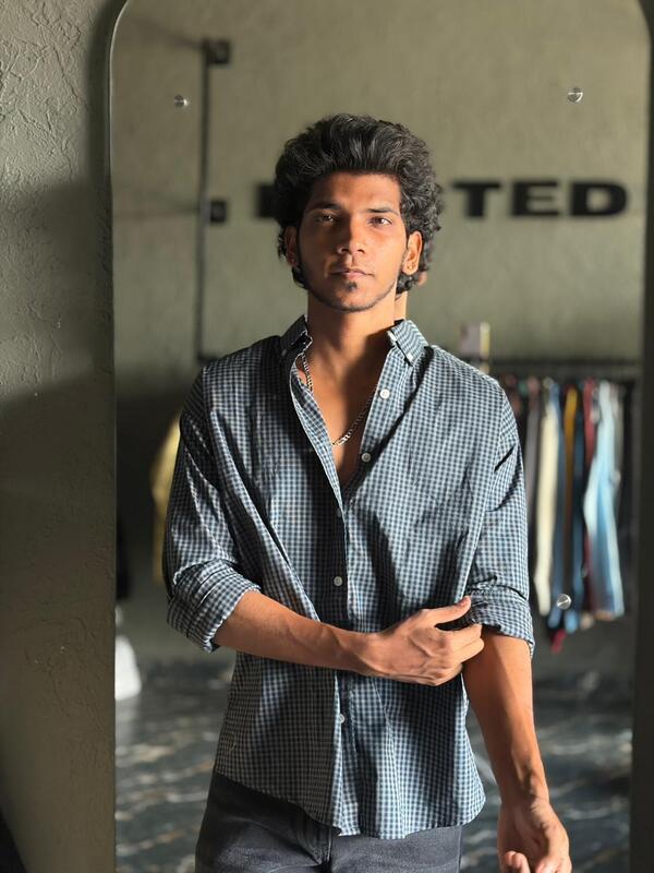 Vintage teal micro check shirt