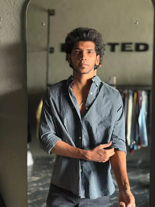Vintage teal micro check shirt