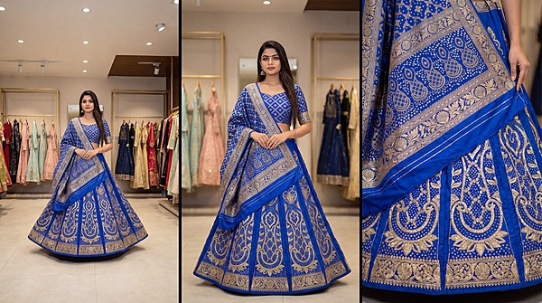 Kala Sanskruti Sky Blue & Blue Colour Dupion Silk Bandhani Chaniyacholi 3.75M - Elegant Traditional Wear Dupion Chaniyacholi's for Women