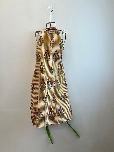 Cyra's Racer Back Dress -  Yellow & White Stripes with Flowers
