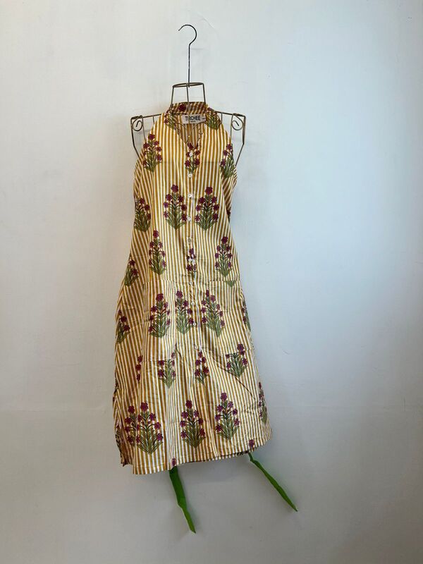 Cyra's Racer Back Dress -  Yellow & White Stripes with Flowers