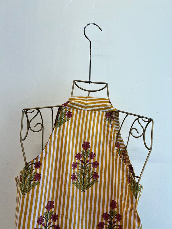 Cyra's Racer Back Dress -  Yellow & White Stripes with Flowers