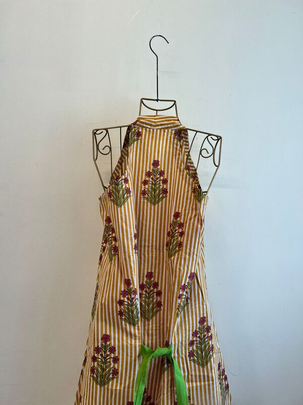 Cyra's Racer Back Dress -  Yellow & White Stripes with Flowers
