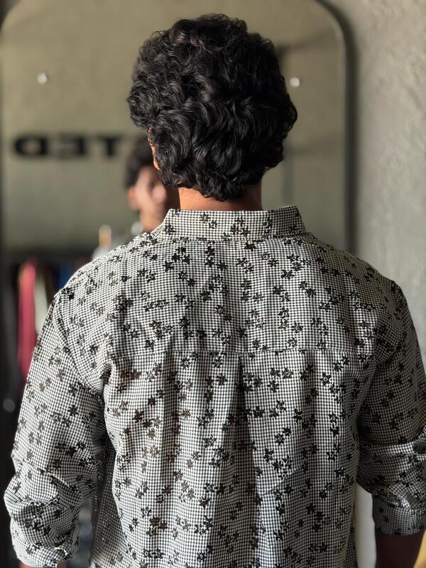 Noir bloom micro check shirt