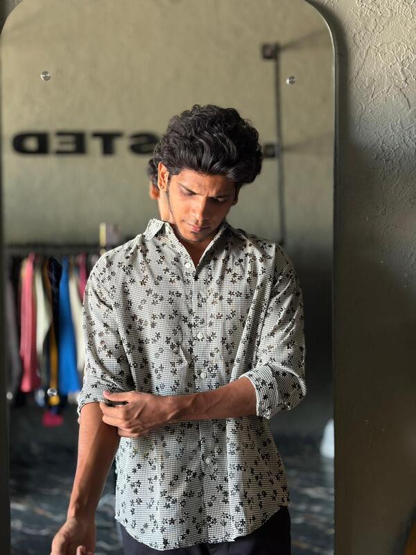 Noir bloom micro check shirt