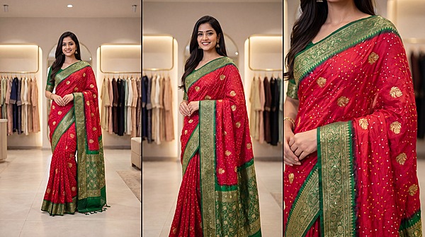 Kala Sanskruti Green Red Color Pure Silk Bandhani Saree 6.5M with Blouse Piece Elegant Traditional Wear Unique Saree for Women