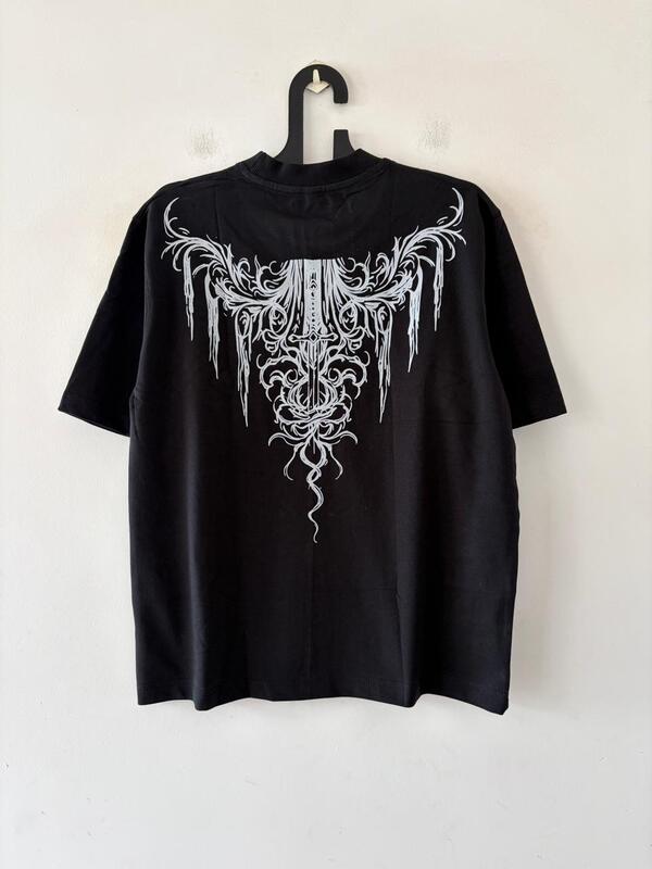 Black mythic wing oversized tee