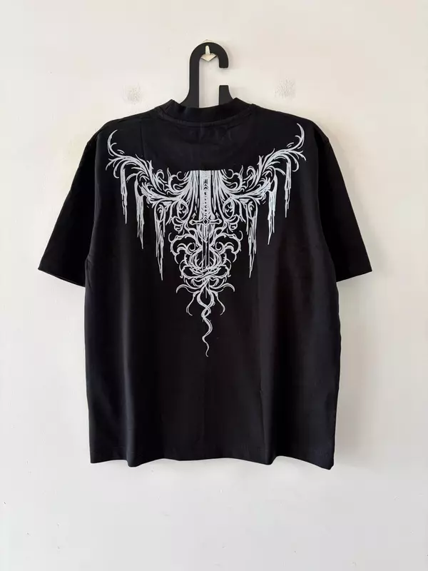 Black mythic wing oversized tee