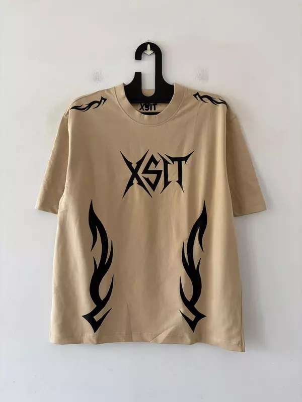 Beige inferno crest oversized tee