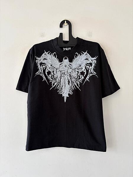Black mythic wing oversized tee