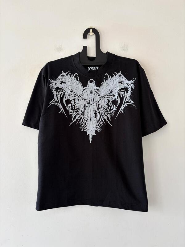 Black mythic wing oversized tee