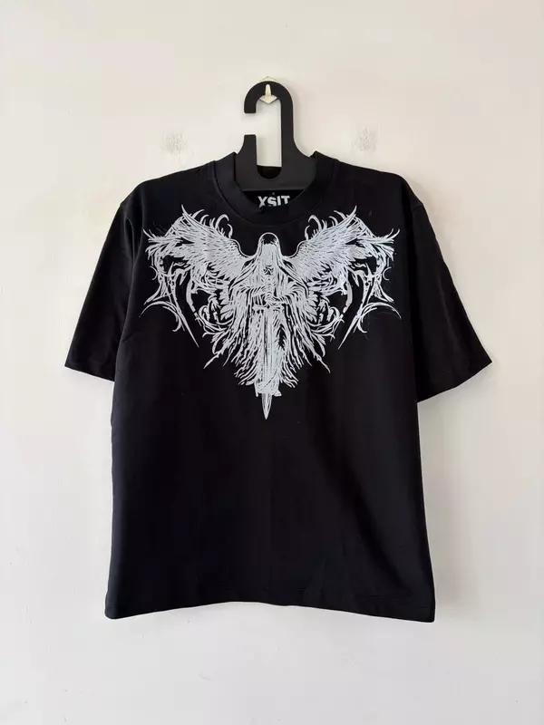 Black mythic wing oversized tee