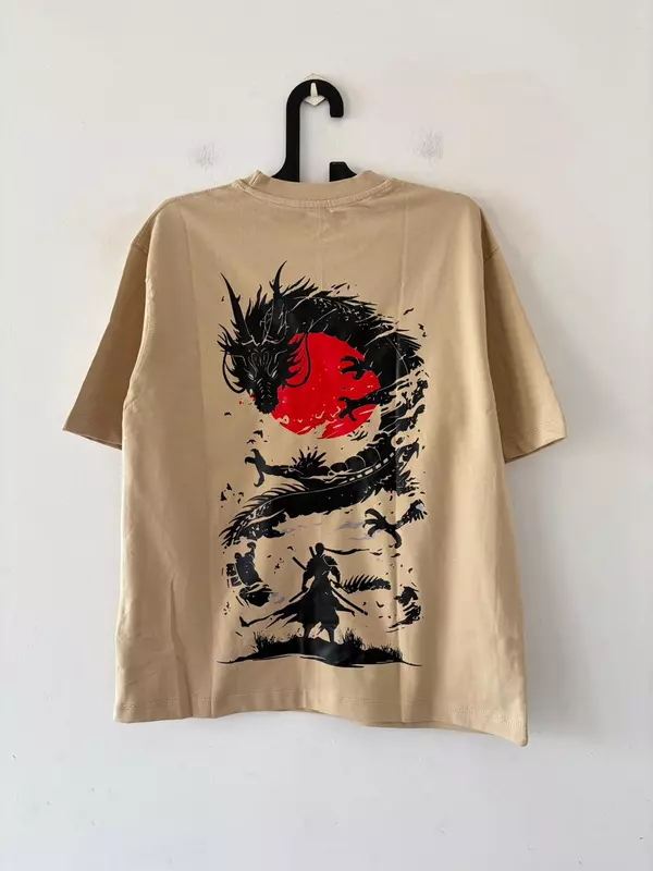 Beige dragon sun oversized tee