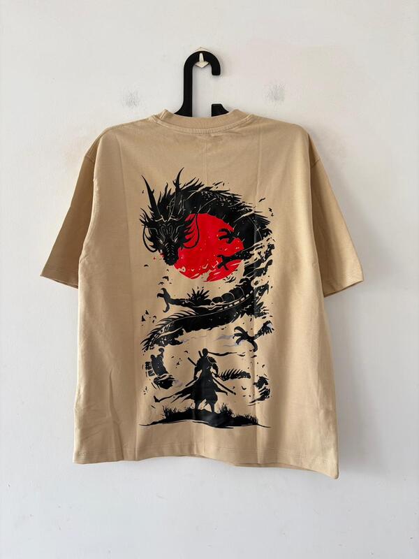 Beige dragon sun oversized tee