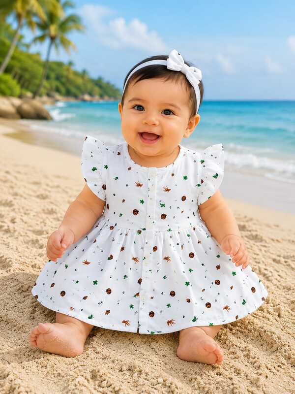 Muslin Frock frill  Dots (6-12 Months )