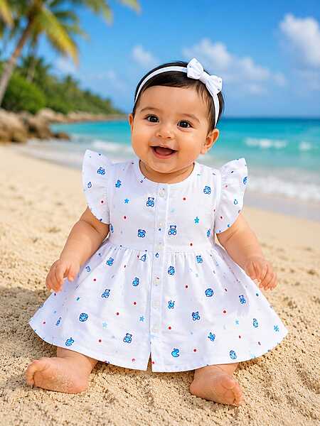 Muslin Frock frill  Teddy 2 (6-12 Months )