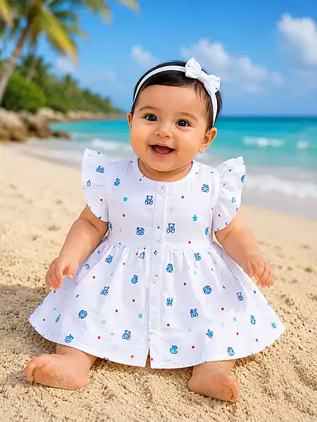 Muslin Frock frill Teddy 2 (6-12 Months )