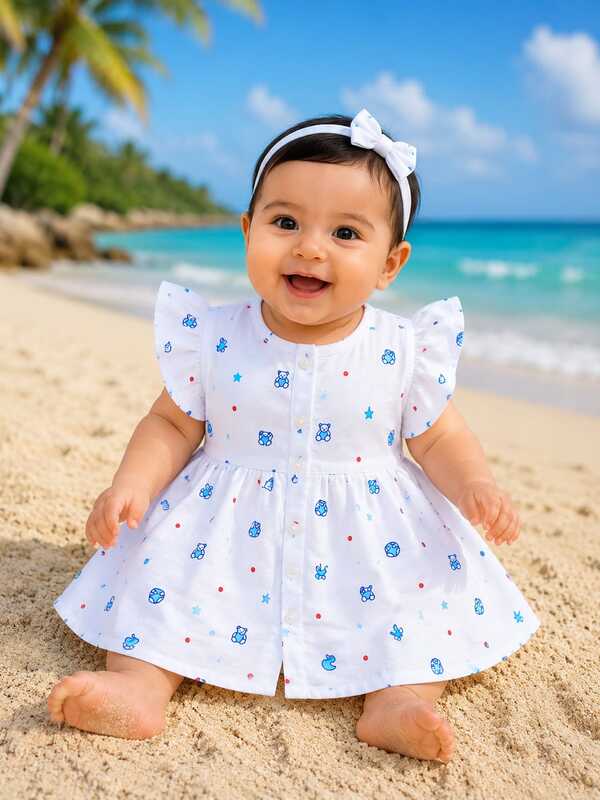 Muslin Frock frill  Teddy 2 (6-12 Months )
