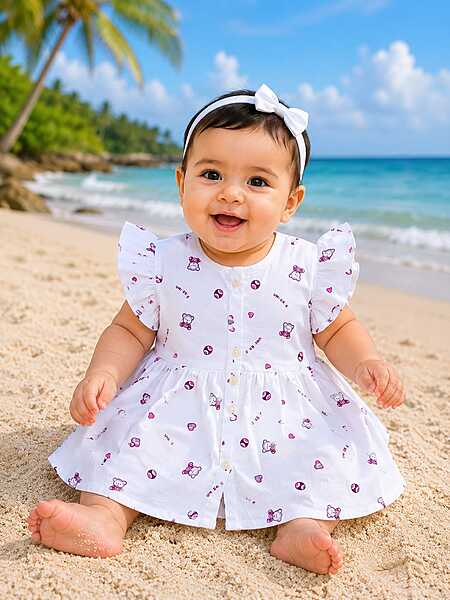 Muslin Frock frill  Teddy (6-12 Months )