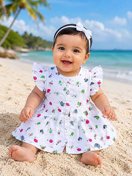 Muslin Frock frill  colourful (6-12 Months )