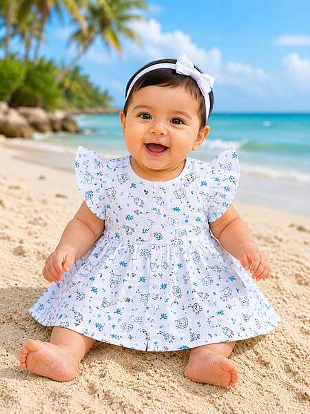 Muslin Frock frill  Animals (6-12 Months )
