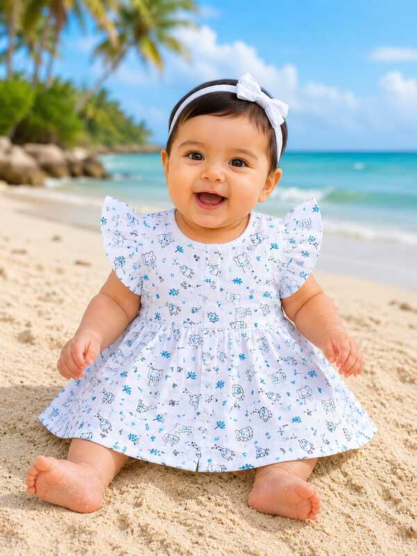 Muslin Frock frill  Animals (6-12 Months )