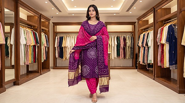Kala Sanskruti Magenta & Pink Color Art Silk Bandhani Dress 2.5 M Each Piece Elegant Traditional Wear Art Silk Dress for Women
