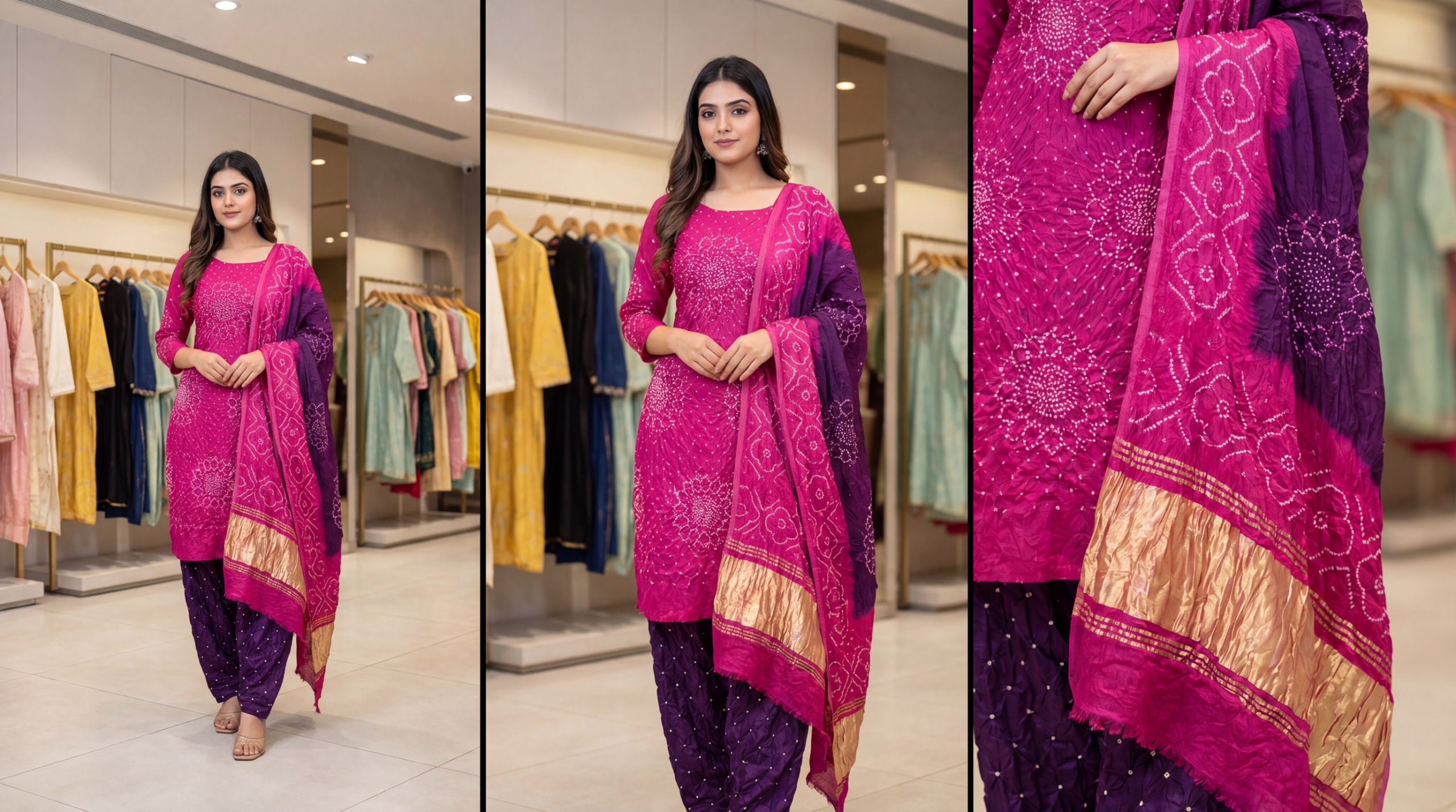 Kala Sanskruti Pink & Magenta Color Art Silk Bandhani Dress 2.5 M Each Piece Elegant Traditional Wear Art Silk Dress for Women