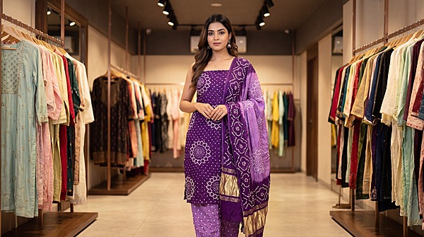 Kala Sanskruti Light Dark Magenta Color Art Silk Bandhani Dress 2.5 M Each Piece Elegant Traditional Wear Art Silk Dress for Women