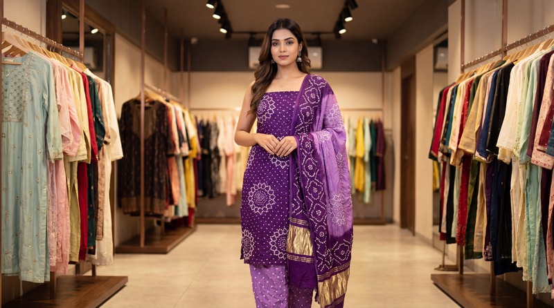 Kala Sanskruti Light Dark Magenta Color Art Silk Bandhani Dress 2.5 M Each Piece Elegant Traditional Wear Art Silk Dress for Women