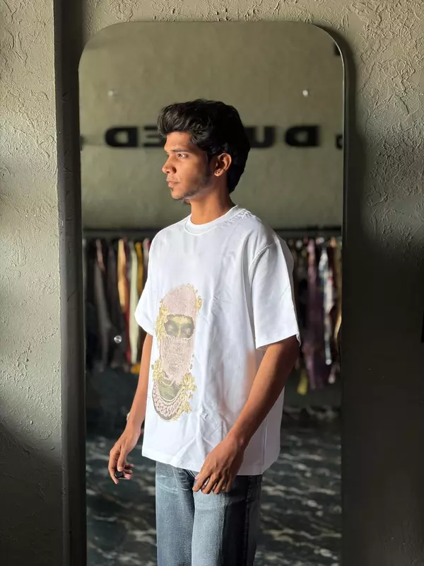 White gilded mask oversized tee