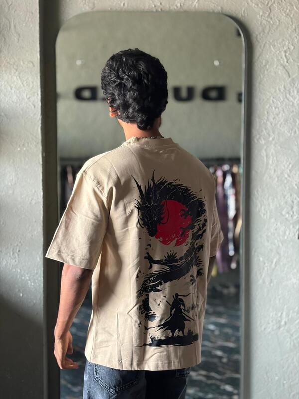 Beige dragon sun oversized tee
