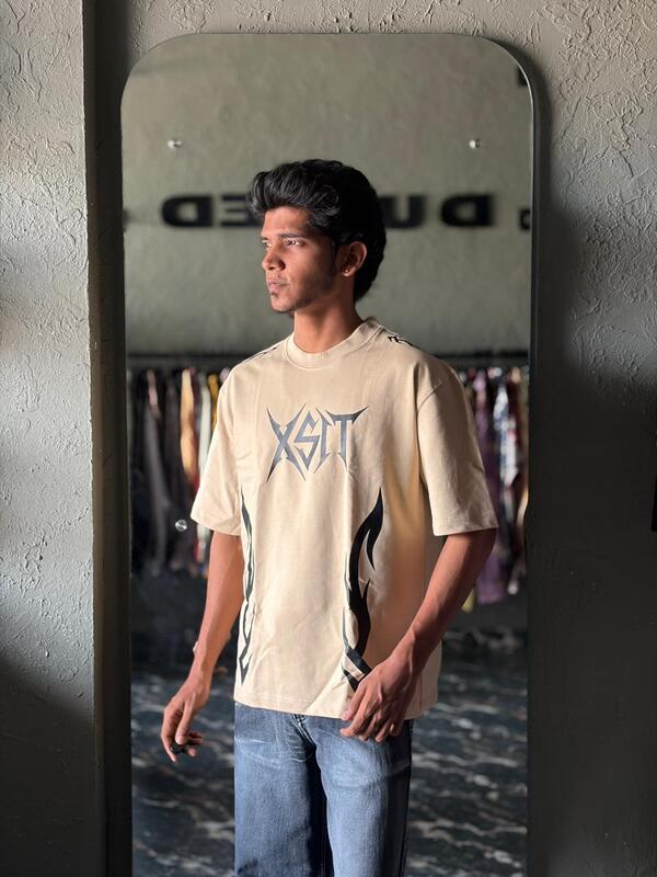 Beige inferno crest oversized tee