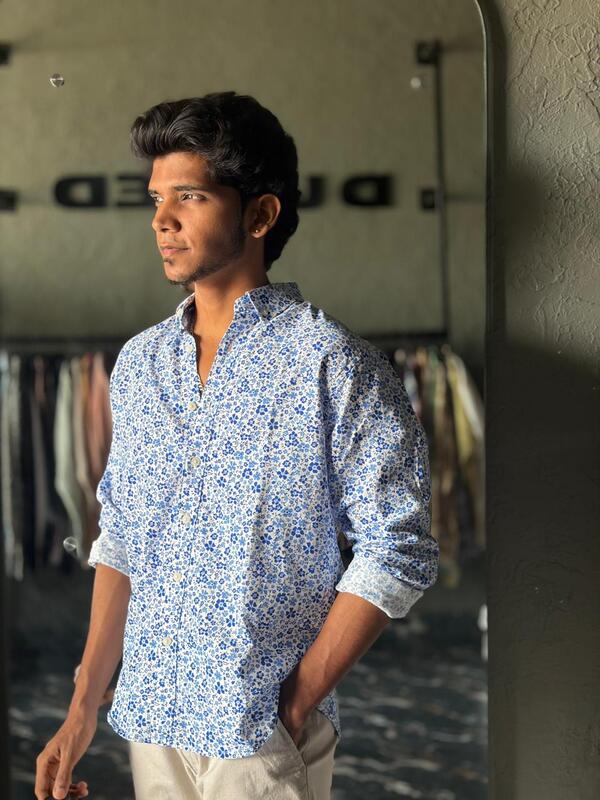 Azure petal printed shirt