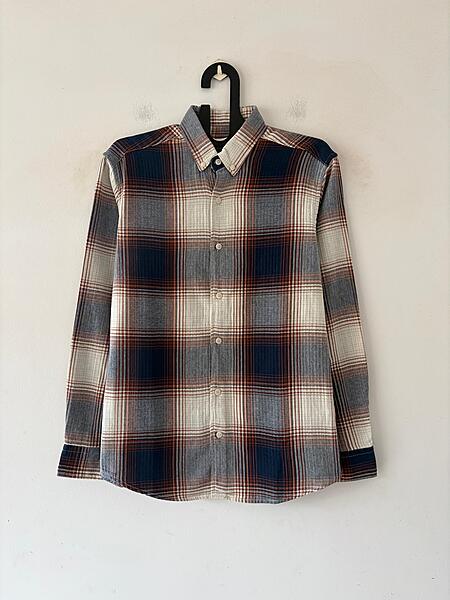 Navy blue & rust flannels