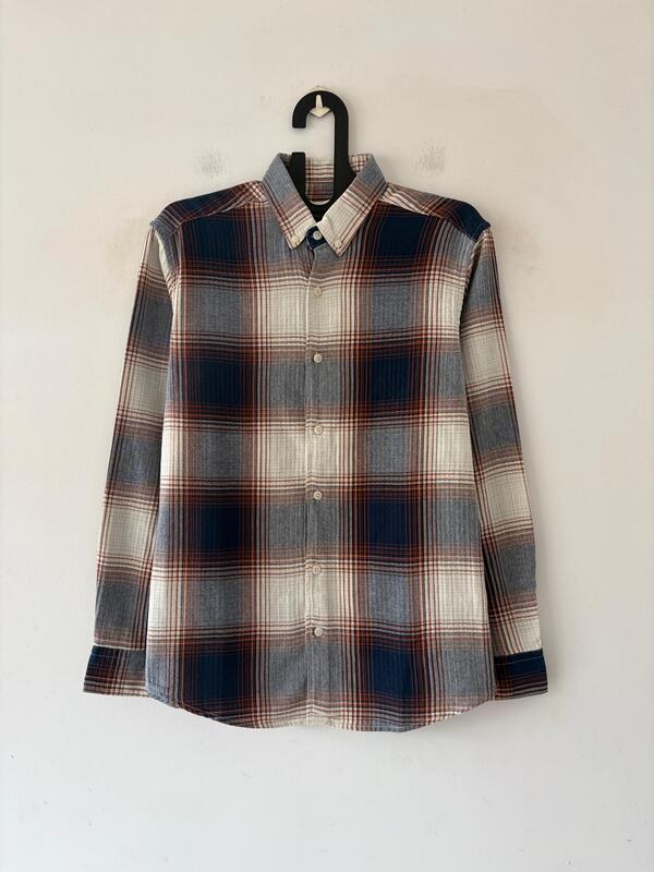 Navy blue & rust flannels