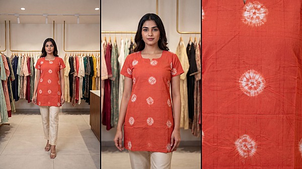 Kala Sanskruti Orenge & White Cotton Bandhani Women’s Redy Kurti (2XL) Elegant Traditional Cotton Redy Kurti For Women