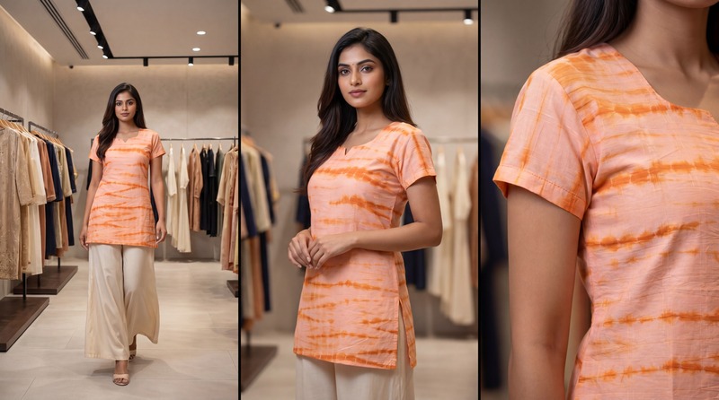 Kala Sanskruti Light Dark Peach Cotton Bandhani Women’s Redy Kurti (2XL) Elegant Traditional Cotton Redy Kurti For Women