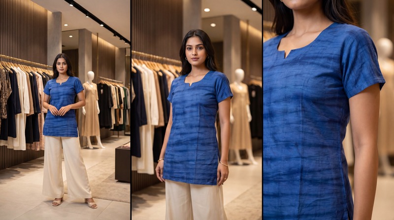 Kala Sanskruti Light Dark Blue Cotton Bandhani Women’s Redy Kurti (2XL) Elegant Traditional Cotton Redy Kurti For Women