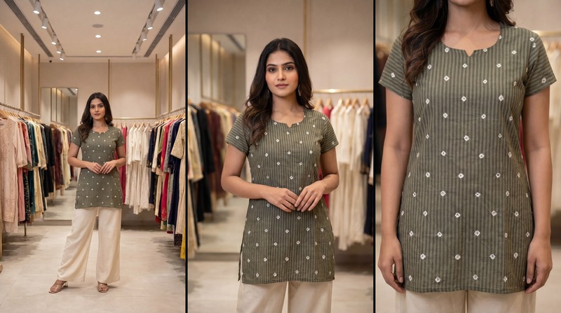 Kala Sanskruti All Over Grey Cotton Bandhani Women’s Redy Kurti (XL) Elegant Traditional Cotton Redy Kurti For Women