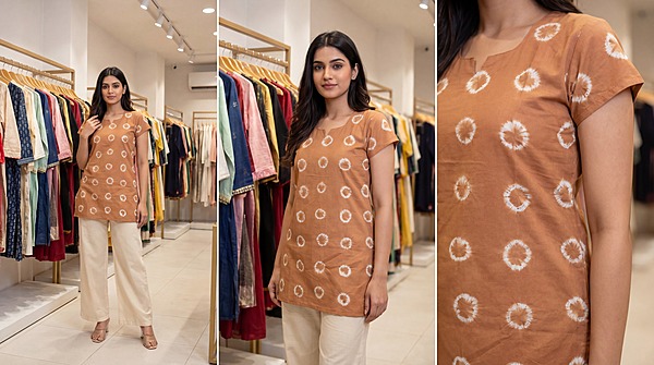 Kala Sanskruti Rus & White Cotton Bandhani Women’s Redy Kurti (2XL) Elegant Traditional Cotton Redy Kurti For Women